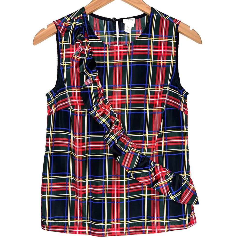JCrew Women’s Tartan Plaid Holiday Ruffle Tank Top Size 00